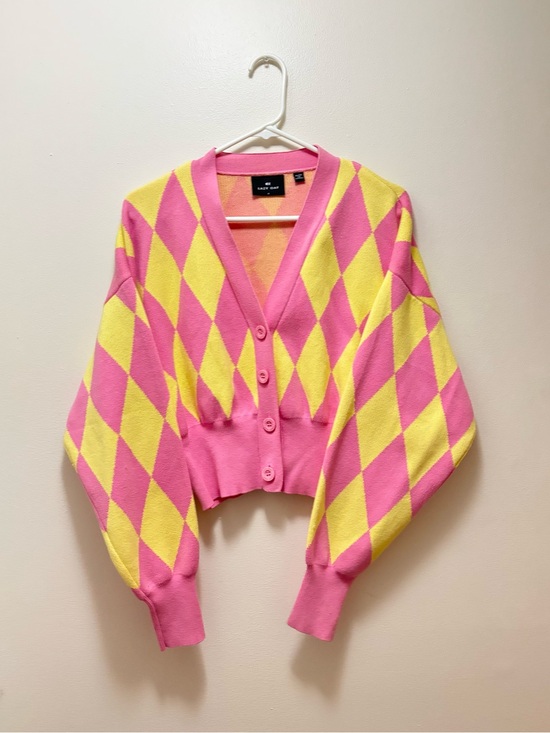 Lazy Oaf Sweaters - Lazy Oaf Harlequin Cropped Cardigan - whimsy whimsical clown core balloon sleeve